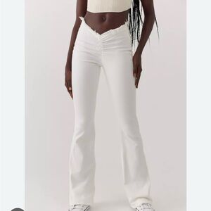 Ruched Dipped V Flare Pants in White